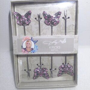 Dolly Parton 4 Appetizers Picks  Stainless Steel Butterfly New Box
